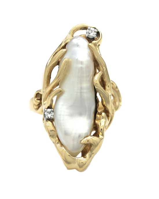 Baroque Pearl and Diamond Accent Free Form Ring